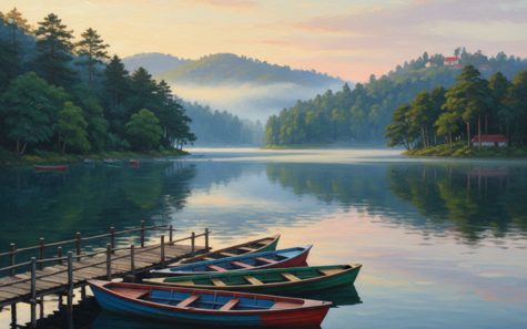 Tourists boating on Ooty Lake surrounded by eucalyptus trees and misty hills – Ooty sightseeing attraction