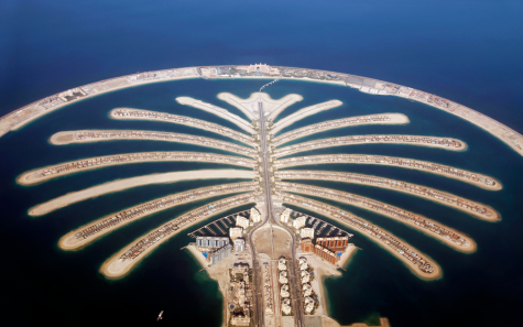 Palm Jumeirah island aerial view included in Dubai city tour from Hyderabad
