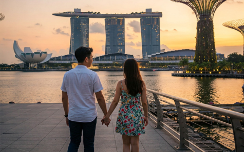 Romantic Singapore couple tour packages from Hyderabad with Marina Bay Sands and night city view.